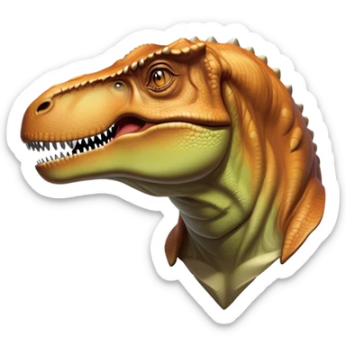 Beautiful and Majestic T-rex Portrait Emoji, Head and body resting peacefully with a serene, confident expression, showcasing its colossal, muscular form and a subtle, regal glint in its eyes, Simplified yet exquisitely endearing features, highly detailed, glowing with a soft, drowsy prehistoric light, high shine, relaxed and utterly majestic, stylized with an air of ancient splendor, soft glowing outline, capturing the essence of a beautiful and majestic T-rex that feels destined to become the next viral icon of awe-inspiring dinosaur beauty! sticker