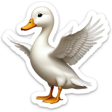 cinematic-[white duck]-realistic-full-body-perched-emoji,-wings-tucked-neatly,-head-tilted-dramatically,-sleek-[white]-feathers,-simplified-yet-realistic-focused-features,-highly-detailed,-glowing-with-an-almost-sarcastic-glow sticker