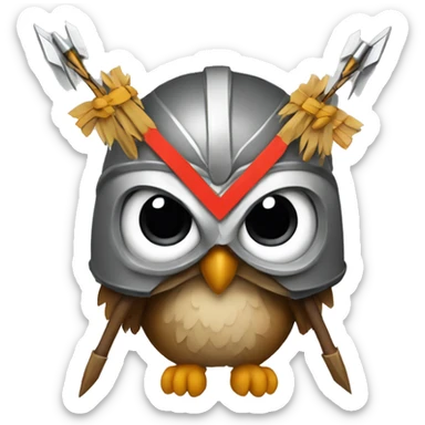 owl, wearing bow and arrows, helmet sticker