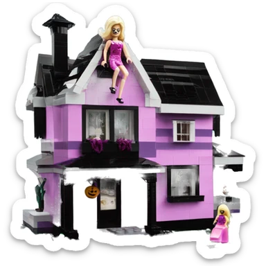 Lego barbie’s run-down frightening haunted dream house nightmare scenario moon sticker