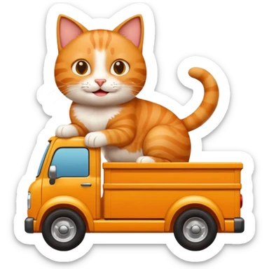 cat riding a truck, apple style emoji sticker