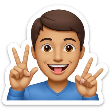 Man making v shape with fingers and tongue sticking out of mouth sticker