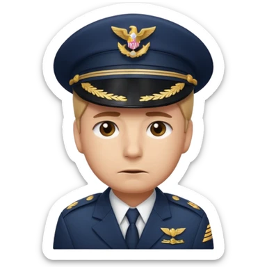 Slack-style emoji of a pilot wearing a navy captain hat feeling sad sticker