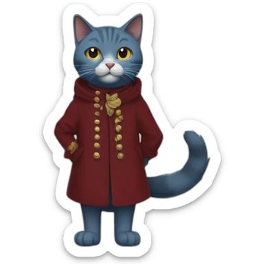 Full length Blue britain cat with dog tail and dark Red mantle sticker