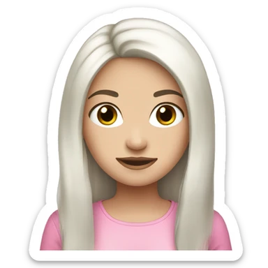 White pale female with black long hair wearing cute pink outfit sticker