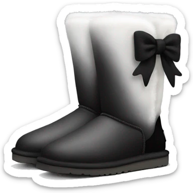 Realistic pair of black and white ombre ugg fur boots with black bows. sticker