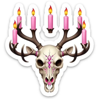 Deer skull with pink and black candles on antlers sticker
