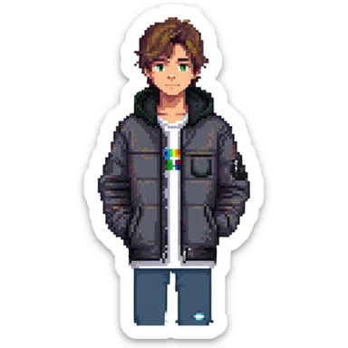 teenage boy wearing a jacket sticker
