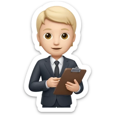 Apple Memoji-style 3D emoji of a manager character in a suit holding a clipboard, soft shading, rounded shapes, clean gradients, no background.
 sticker