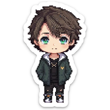 adorable chibi boy with big eyes and casual clothes sticker