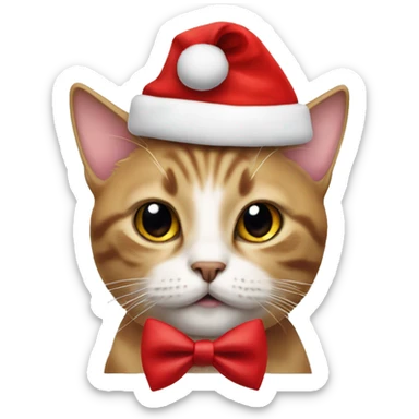 Cat wearing an red bow tie with a santa claus hat sticker