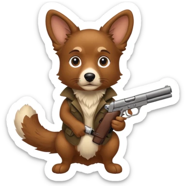 Brown Aussie dog with one gun sticker