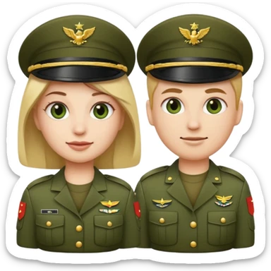 one emoji (female) wearing Army combat uniform and a second emoji (male) wearing the army green service uniform sticker