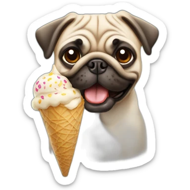 pug dog eating a ice cream sticker