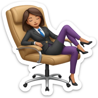 Boss sleeping in a chair with her legs up on the desk sticker