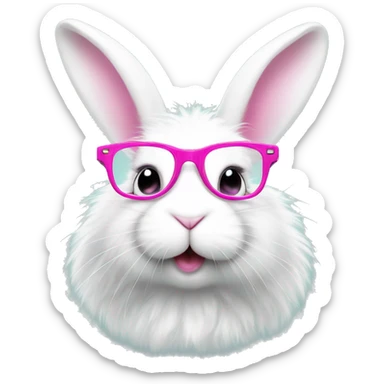cute super fluffy white bunny with pink glasses sticker