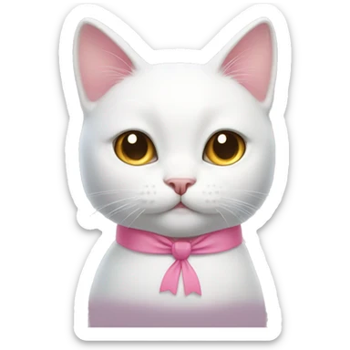 White cat with a pink bow at the top of their head sticker