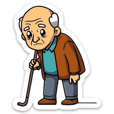 lonely elderly man with a cane looking downcast sticker