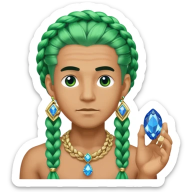 gem lover man with gem accessories excessive amount very big gem earrings green braided hair and blue diamonds  sticker