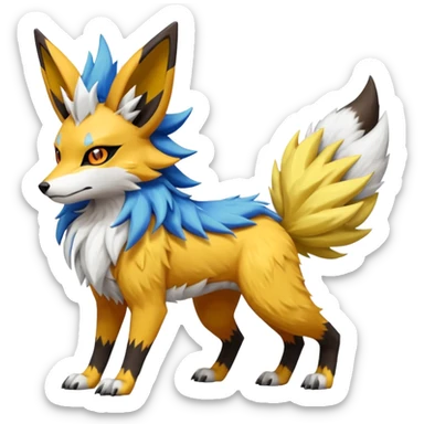 Feral Quadrupedal Digitigrade Jolteon-Lycanroc-Furret-Renamon-Zeraora-Vernid-Sergal-fusion-hybrid-creature, full body  sticker