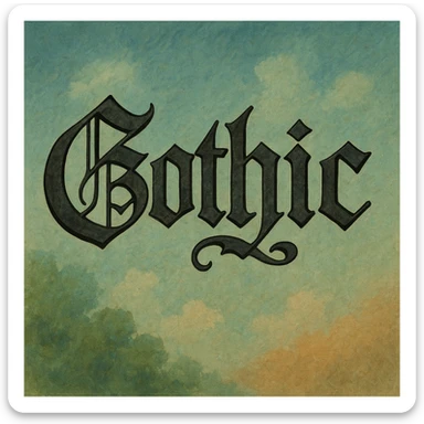 the word 'Gothic' in ornate gothic calligraphy, ghibli style sticker
