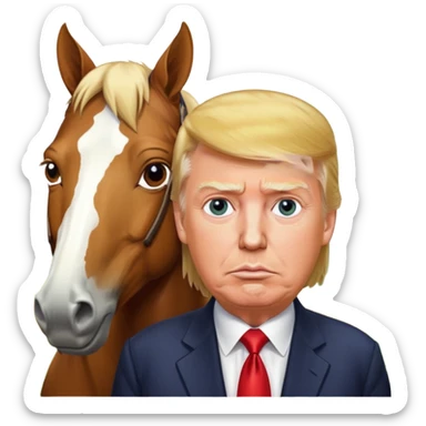 Donald trump with white liquid around trumps lips with a horse sticker