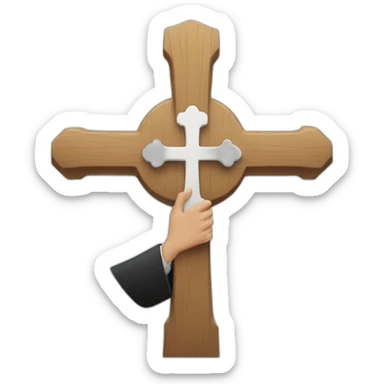 a priest having a cross in hand trying to push it up sticker
