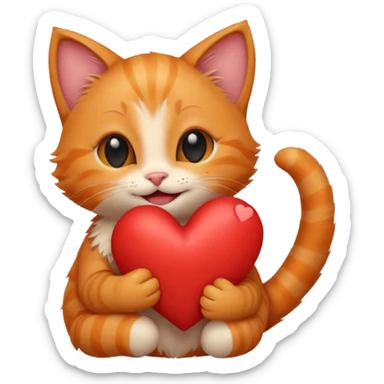 The ginger kitten is hugging a heart, very happy and smiling, he has a very beautiful face. sticker