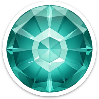 Faceted round grandidierite gem with teal blue-green hue and clear transparency sticker