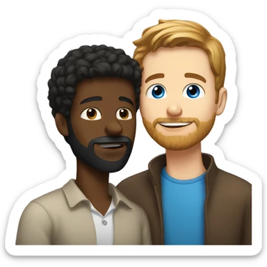 brown haired blue eyed white guy with beard kissing a black guy sticker