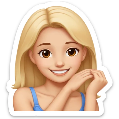 A girl grabbing her neck and smiling sticker