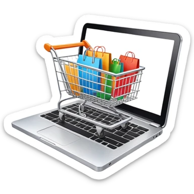 laptop with a shopping cart on the screen, representing online shopping and e-commerce sticker