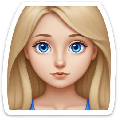 dark blonde haired girl, with blue eyes, a mole on the left side of her lower face, prety sticker
