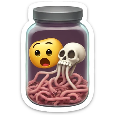Sad jar of worms crying next to heart skeleton sticker
