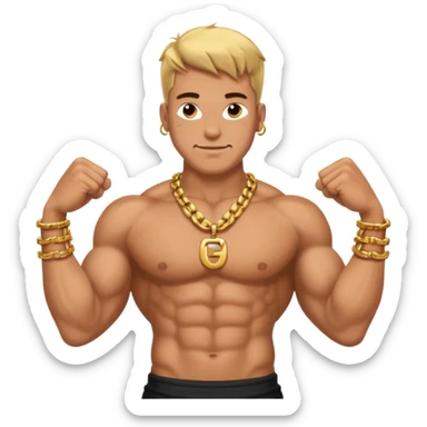 smug muscular shirtless german flexing with gold chain sticker