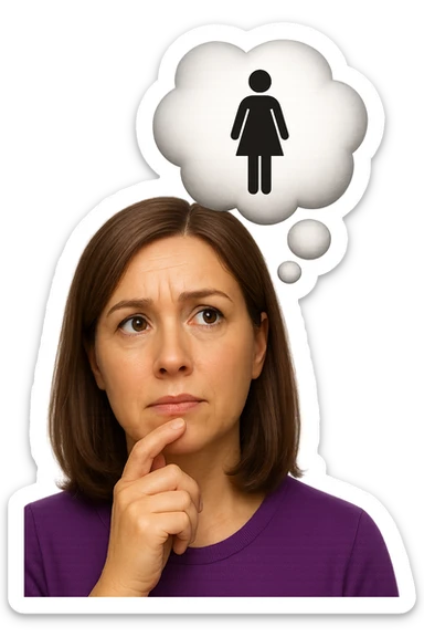 emoji stile iphone di una donna con nuvoletta di pensiero con all'interno la toilet per donne, iperrealistico 4k sticker