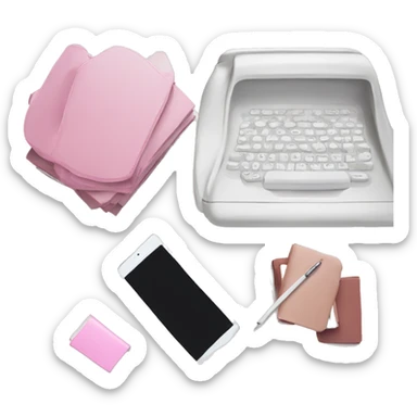 Aesthetic, White Desk with pink iPad and books￼  sticker