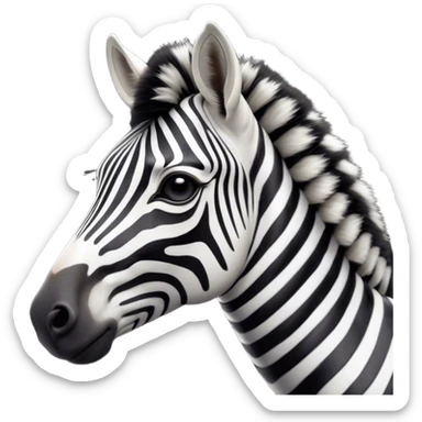 Cinematic Noble Zebra Portrait Emoji, Poised and regal, with a lean, elegant build, a long, graceful equine snout and striking fur of bold black and white stripes, deep-set soulful piercing eyes, Simplified yet sharp and sophisticated features, highly detailed, glowing with a soft, dignified glow, high shine, intelligent and graceful, stylized with an air of savannah chic, focused and attentive, soft glowing outline, capturing the essence of a watchful and confident equine that feels as though it could gallop out of the screen with effortless authority! sticker