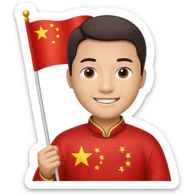 A Chinese man with a Chinese flag sticker