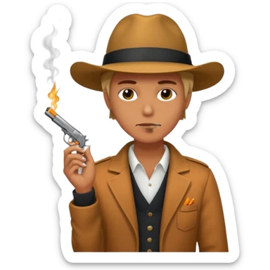 Smoking cigarette, holding gun sticker