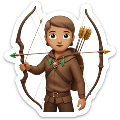 The classic hunter figure with a bow and arrow on his back, dressed in brown clothes and adorned with animal decorations sticker