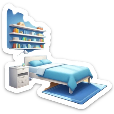 sparkling clean room with a made bed, neat shelves, and sunlight through the window sticker