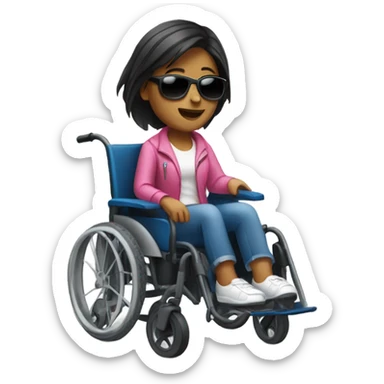 a girl with sunglasses sitting in a motorized wheelchair sticker