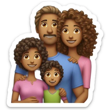 indian family with one daughter curly hair mom curly hair dad straight hair and one son straight hair and one dog sticker