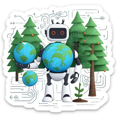 Add more machine learning elements such as neural network patterns, data flow, and algorithmic motifs, while maintaining the blend of natural resources and artificial intelligence. Remove the background to isolate the subject. sticker