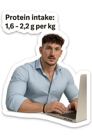 Uomo che imposta la sua fase di massa a proteine intorno 1.6 - 2.2g per kg sticker