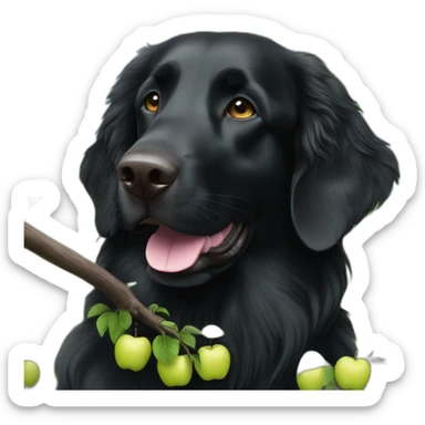 Black flat coated retriever in an apple tree sticker
