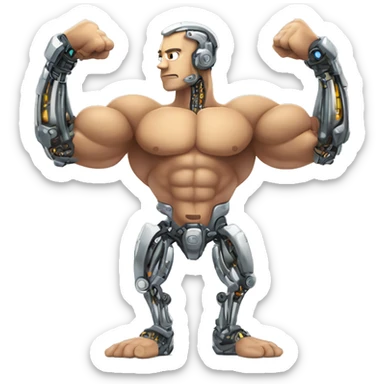 Flexing cyborg bicep and forearm with circuits and shocks sticker