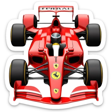 top view of a sleek red Ferrari Formula 1 car from the 2000s with black cockpit, emoji style sticker