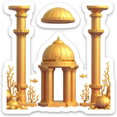 full view of a golden underwater base with Anunnaki motifs, domes, pillars sticker